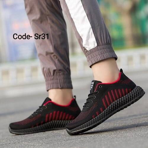 Black With Red Stripe Sneaker For Men, Size: 39