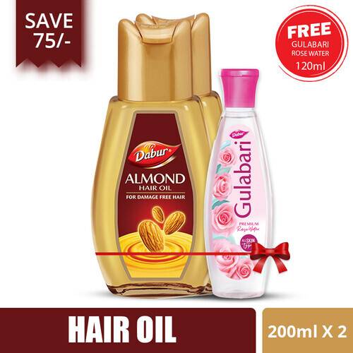 Dabur Almond Hair Oil Dual Pack (Free Gulabari Rose Water 120 ml) 200 ml |  Kablewala Bangladesh