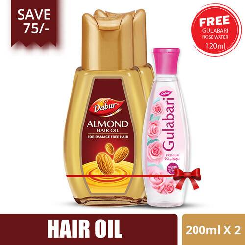 Dabur Almond Hair Oil Dual Pack (Free Gulabari Rose Water 120 ml) 200 ml | Kablewala Bangladesh Dabur Almond Hair Oil Dual Pack (Free Gulabari Rose Water 120 ml) 200 ml | Kablewala Bangladesh