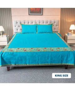 Pacific Blue Emboridery Bed Sheet