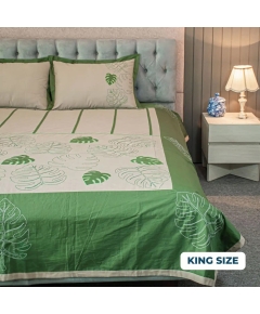 Evergreen Elegance Bedsheet (Hand-Stitched Design)