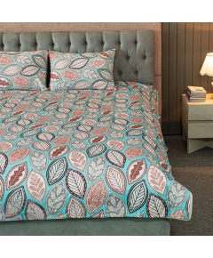 Fallen Leaves Print Bed Sheet – Pastel Blue