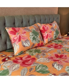 Watercolour Flora Printed Bed sheet – Orange