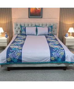 Ash Floral Elegance Embroidery Bedsheet
