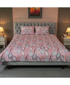 Fallen Leaves Print Bed Sheet – Pink