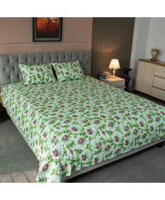 China Rose Print Bed Sheet – Green