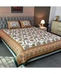 Blossom Dreams Print Bed Sheet – Bottle Green
