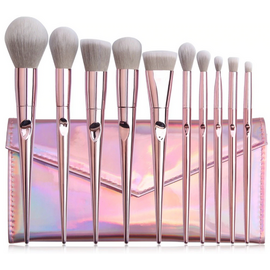 MAANGE 10 Piece Makeup Brush Set Metal Pink With Pouch, 4 image