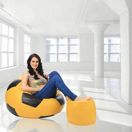 Football Bean Bag Chair_XXl_Yellow & Black Combined with Footrest, 2 image