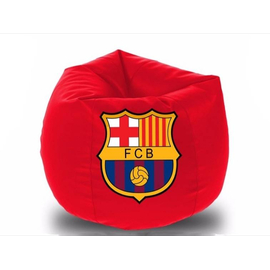 Super Comfortable Lazy Sofa_Xl Pumpkin Shape_Red with Barcelona Logo