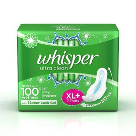 Whisper Ultra Clean Sanitary Pads for Women XL+ 7 Napkins, 2 image