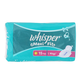 Whisper Maxi fit Wings Sanitary Pads for Women, Large, 15 Napkins