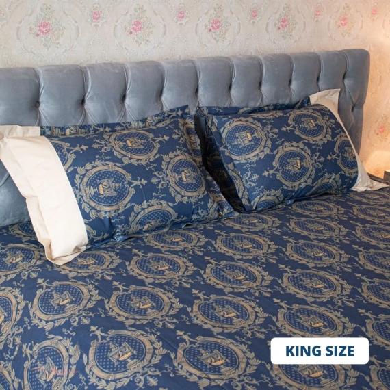 Navy Trophy Print Bed Sheet, 3 image