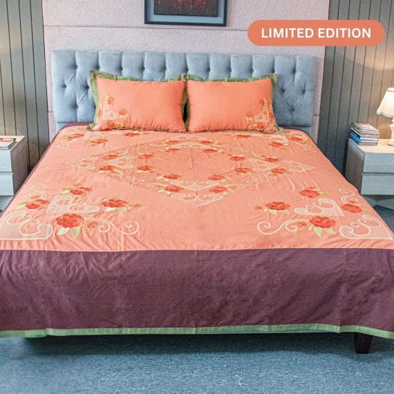 Orange Sunrise Embroidery Bed Sheet, 2 image
