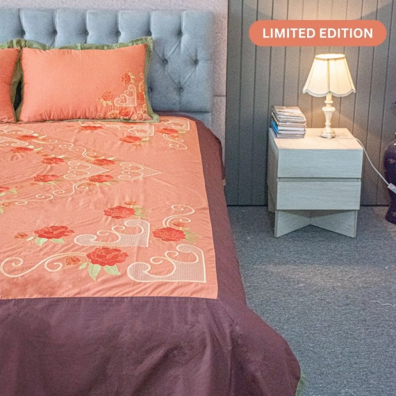 Orange Sunrise Embroidery Bed Sheet, 3 image