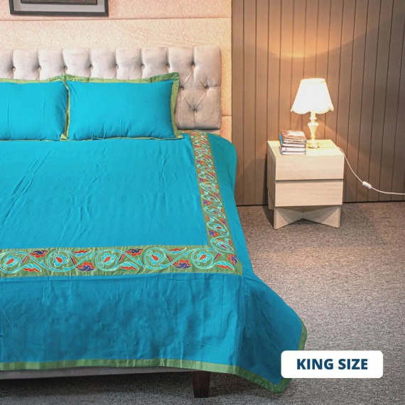 Pacific Blue Emboridery Bed Sheet, 3 image