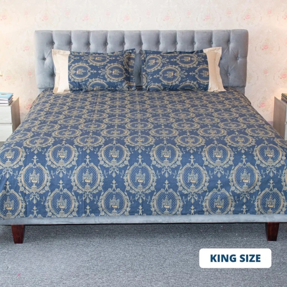 Navy Trophy Print Bed Sheet