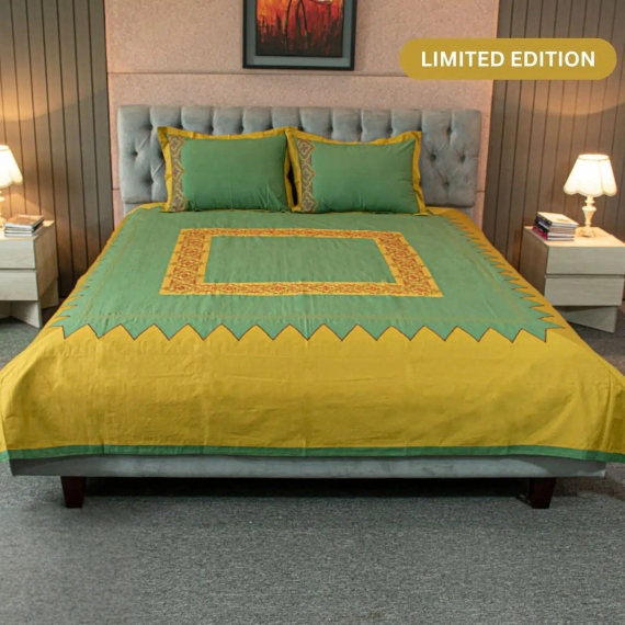 Mustard Meadow Embroidery Bed Sheet