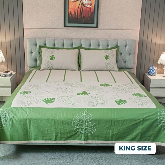 Evergreen Elegance Bedsheet (Hand-Stitched Design), 2 image