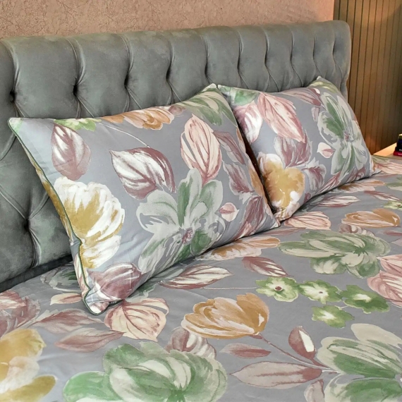 Watercolour Flora Printed Bed sheet – Grey, 3 image