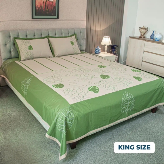 Evergreen Elegance Bedsheet (Hand-Stitched Design), 3 image