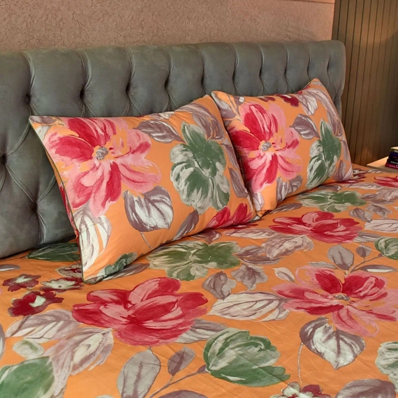 Watercolour Flora Printed Bed sheet – Orange
