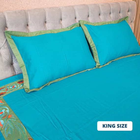 Pacific Blue Emboridery Bed Sheet, 4 image