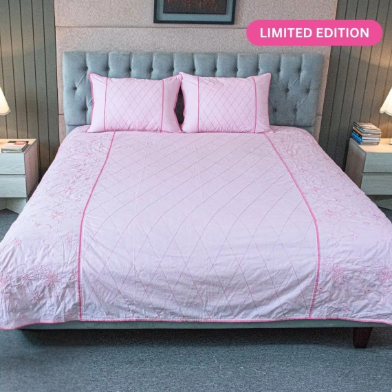 Baby Pink Embroidery Bedsheet