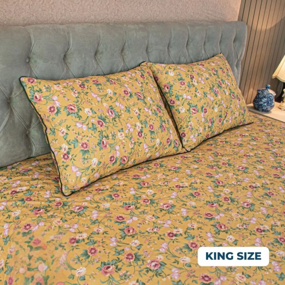 Spring Serenity Print Bedsheet – Yellow, 3 image
