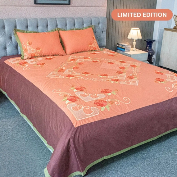 Orange Sunrise Embroidery Bed Sheet