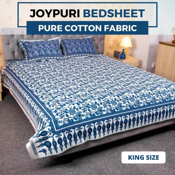White Blue Print Bed Sheet