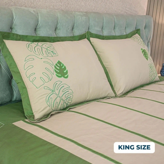 Evergreen Elegance Bedsheet (Hand-Stitched Design), 4 image