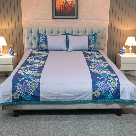 Ash Floral Elegance Embroidery Bedsheet