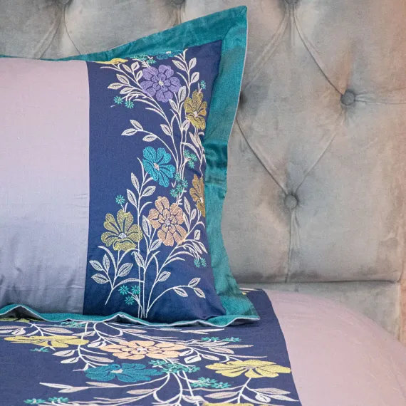 Ash Floral Elegance Embroidery Bedsheet, 4 image