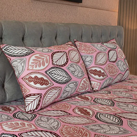 Fallen Leaves Print Bed Sheet – Pink, 3 image