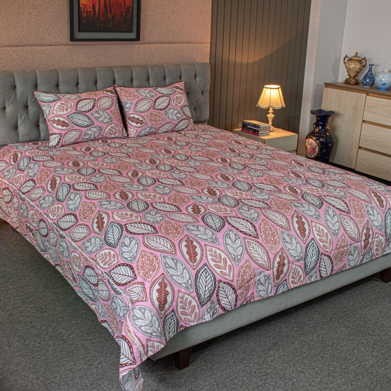 Fallen Leaves Print Bed Sheet – Pink, 2 image