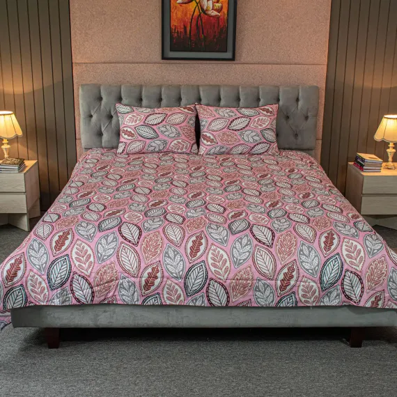 Fallen Leaves Print Bed Sheet – Pink