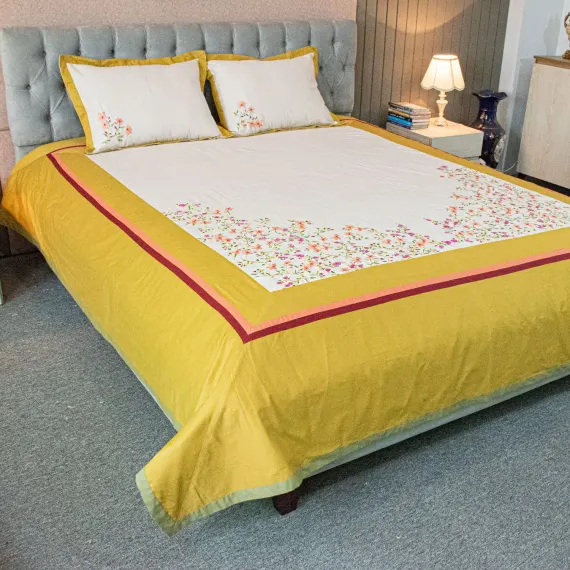 Yellow Dream Embroidery Bed Sheet, 2 image