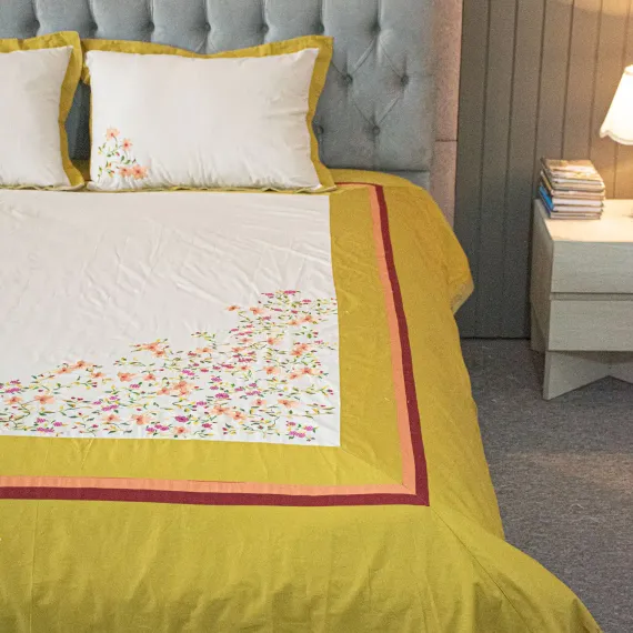 Yellow Dream Embroidery Bed Sheet, 3 image