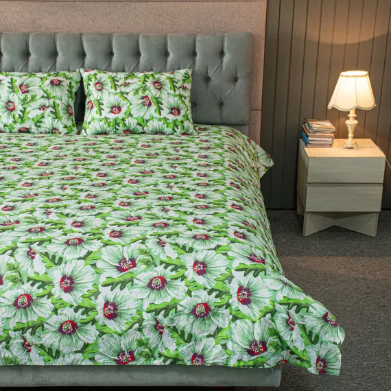 China Rose Print Bed Sheet – Green, 2 image