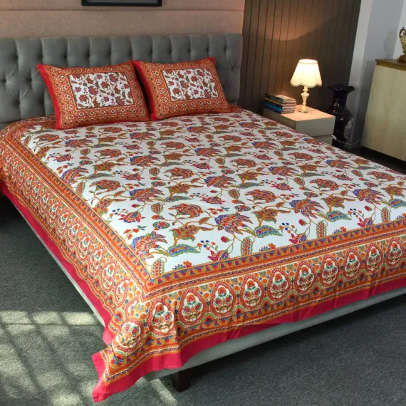 Blossom Dreams Print Bed Sheet – Persian Red