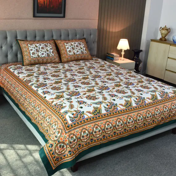 Blossom Dreams Print Bed Sheet – Bottle Green