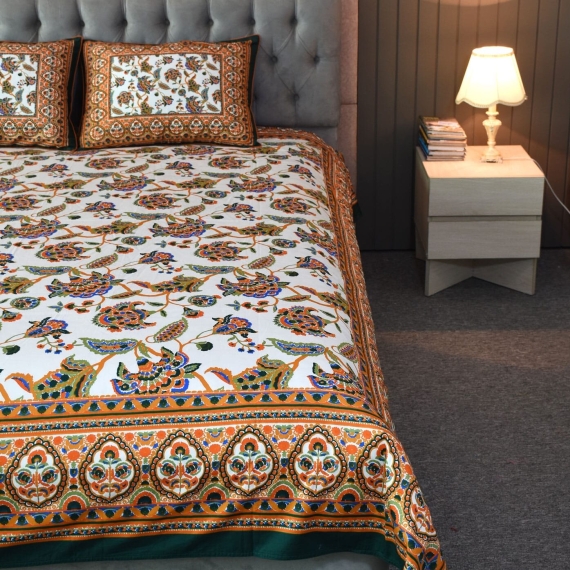 Blossom Dreams Print Bed Sheet – Bottle Green, 2 image