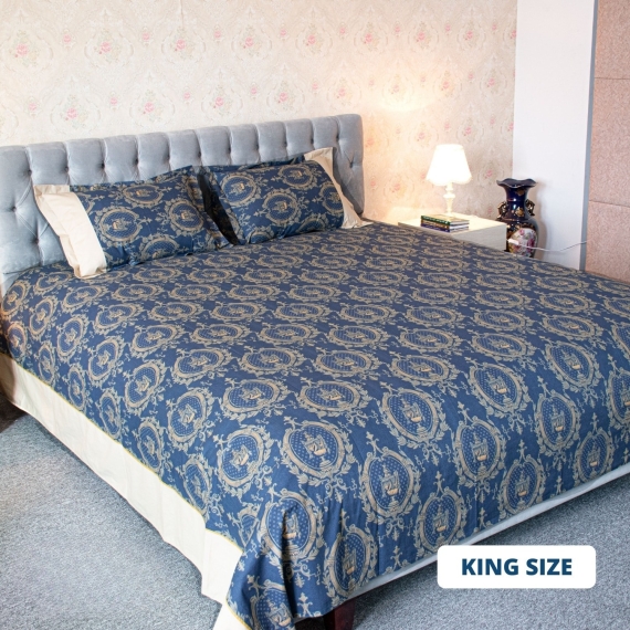 Navy Trophy Print Bed Sheet, 2 image