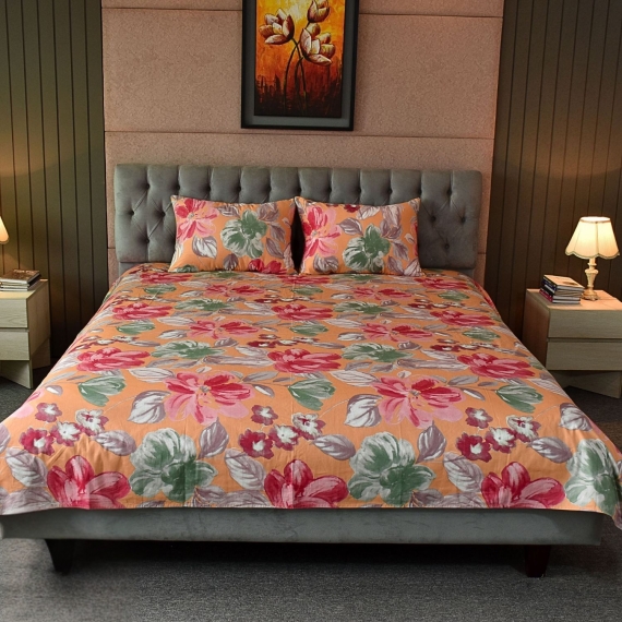 Watercolour Flora Printed Bed sheet – Orange, 2 image